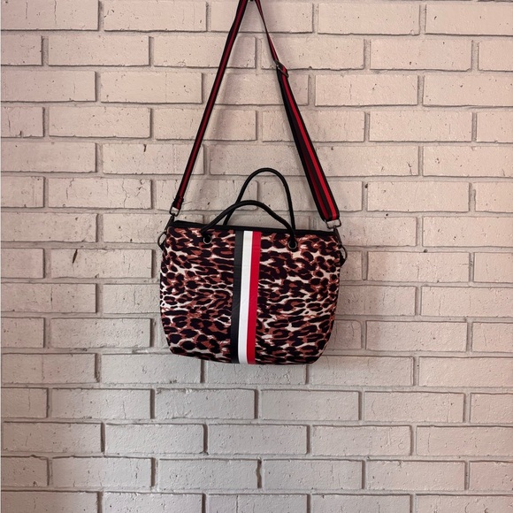 HAUTE SHORE Leopard Print Crossbody Bag with Red and Black straps - Picture 1 of 4